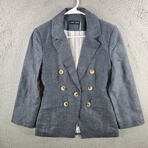 Love Token Womens Blue Linen Blend Double Breasted Blazer Jacket XS‎ Pinstripe
